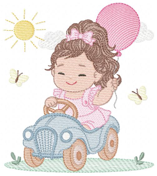 Baby girl embroidery designs - Child playing with toy car machine embroidery pattern - Princess with pacifier and balloon - Instant download (Copy)
