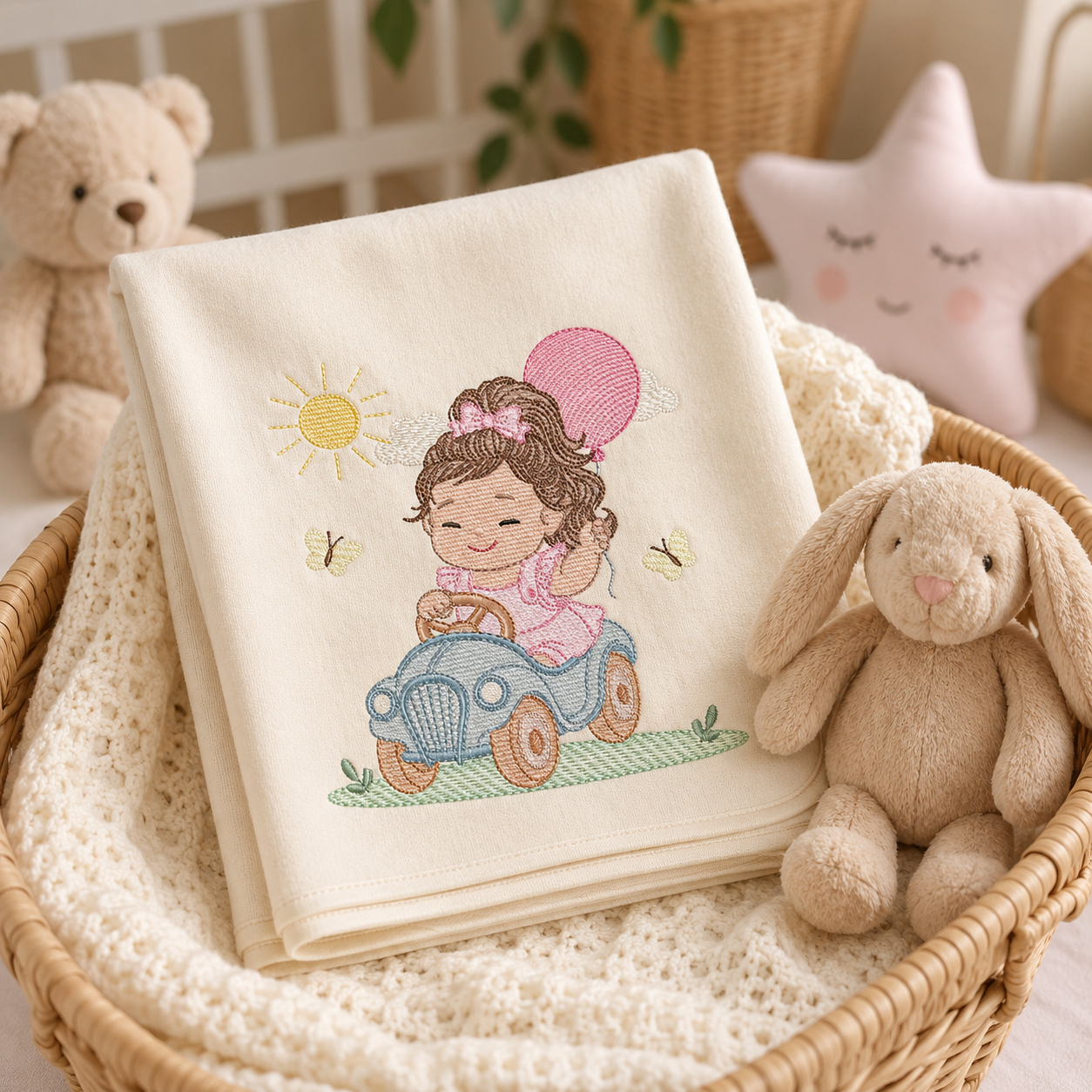 Baby girl embroidery designs - Child playing with toy car machine embroidery pattern - Princess with pacifier and balloon - Instant download (Copy)
