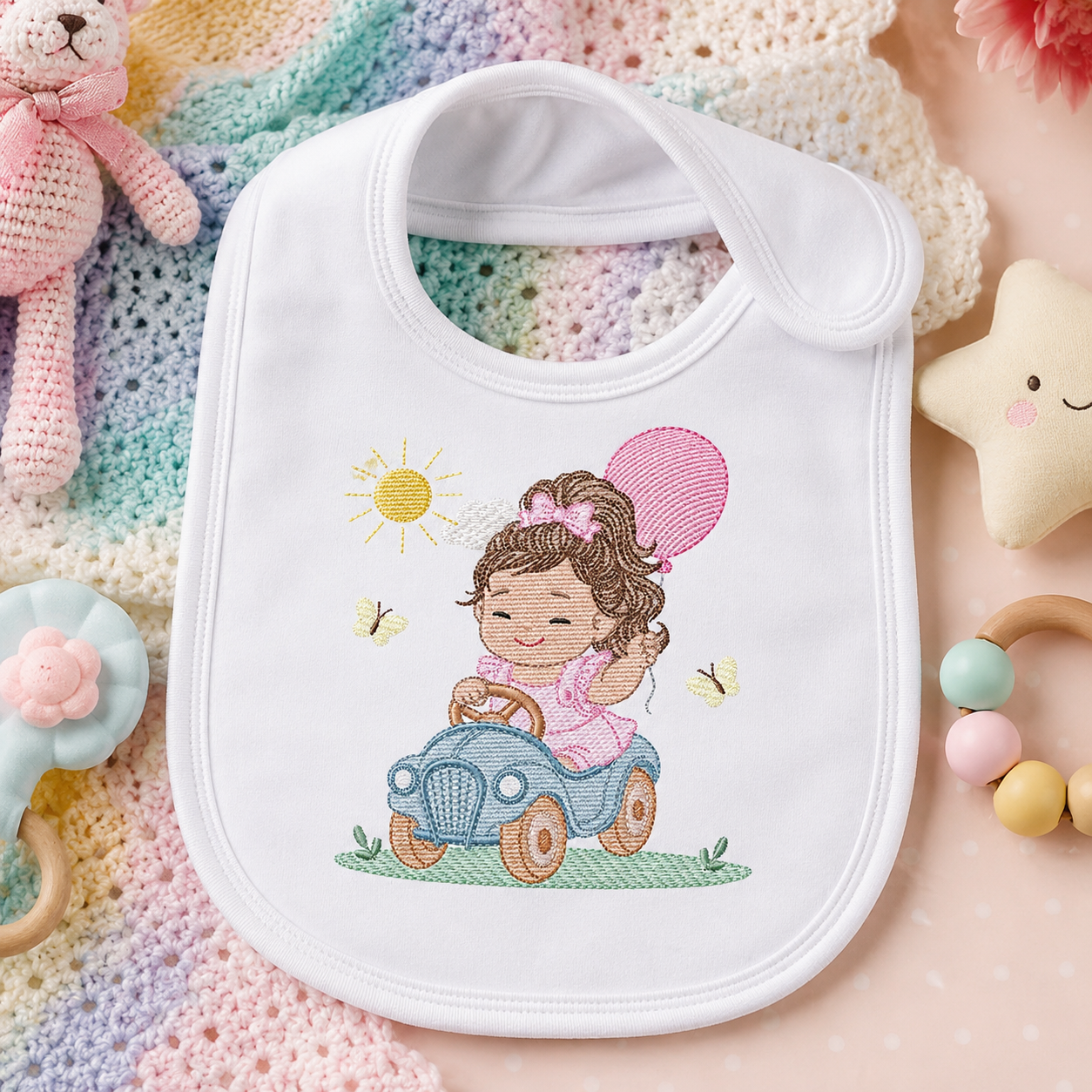 Baby girl embroidery designs - Child playing with toy car machine embroidery pattern - Princess with pacifier and balloon - Instant download (Copy)