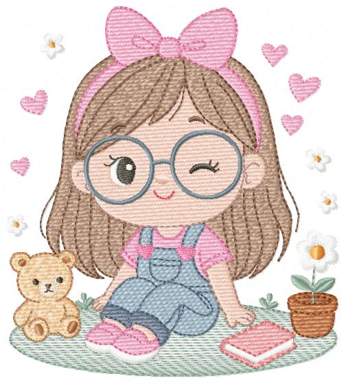 Girl with glasses embroidery designs - Teenager embroidery design machine embroidery pattern - Girl with wavy hair embroidery file download (Copy) Marcia Embroidery