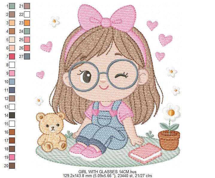 Girl with glasses embroidery designs - Teenager embroidery design machine embroidery pattern - Girl with wavy hair embroidery file download (Copy) Marcia Embroidery