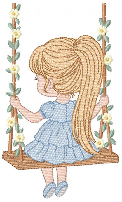 Girl with swing embroidery designs - Baby girl embroidery design machine embroidery pattern - Spring garden embroidery file instant download (Copy) Marcia Embroidery