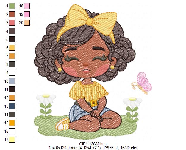 Girl embroidery designs - Afroamerican girl embroidery design machine embroidery pattern - Curly hair girl with lace - instant download pes - Marcia Embroidery