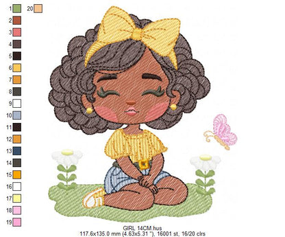 Girl embroidery designs - Afroamerican girl embroidery design machine embroidery pattern - Curly hair girl with lace - instant download pes - Marcia Embroidery