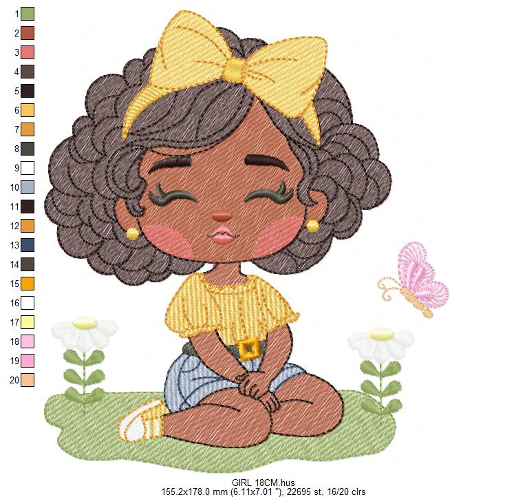 Girl embroidery designs - Afroamerican girl embroidery design machine embroidery pattern - Curly hair girl with lace - instant download pes - Marcia Embroidery
