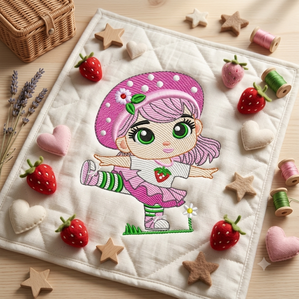 Strawberry Shortcake embroidery design - Girl with hearts and strawberries machine embroidery pattern - Baby Girl file - Instant digital download pes jef dst