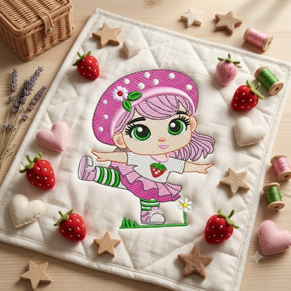 Strawberry Shortcake embroidery design - Girl with hearts and strawberries machine embroidery pattern - Baby Girl file - Instant digital download pes jef dst