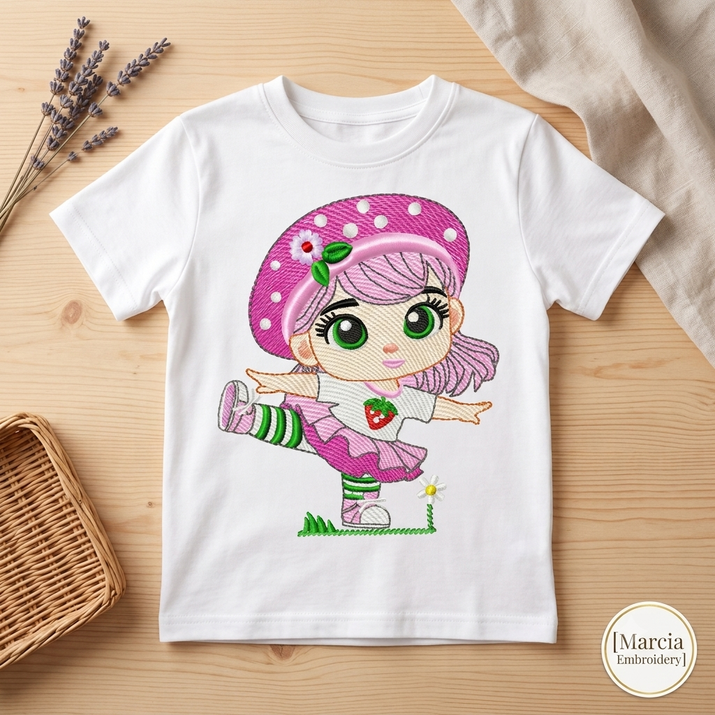 Strawberry Shortcake embroidery design - Girl with hearts and strawberries machine embroidery pattern - Baby Girl file - Instant digital download pes jef dst