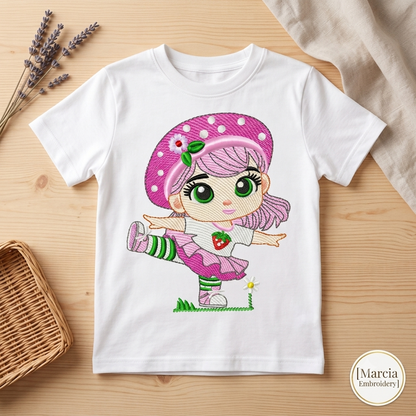 Strawberry Shortcake embroidery design - Girl with hearts and strawberries machine embroidery pattern - Baby Girl file - Instant digital download pes jef dst
