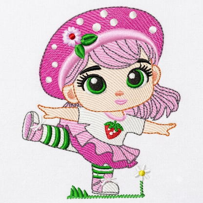Strawberry Shortcake embroidery design - Girl with hearts and strawberries machine embroidery pattern - Baby Girl file - Instant digital download pes jef dst