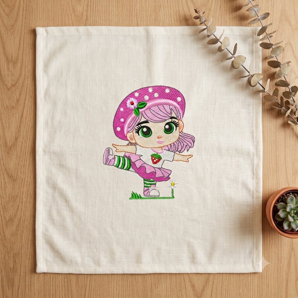Strawberry Shortcake embroidery design - Girl with hearts and strawberries machine embroidery pattern - Baby Girl file - Instant digital download pes jef dst