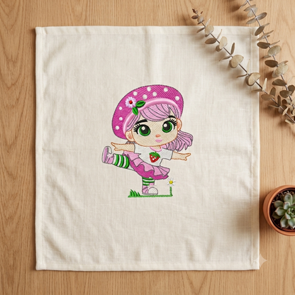 Strawberry Shortcake embroidery design - Girl with hearts and strawberries machine embroidery pattern - Baby Girl file - Instant digital download pes jef dst