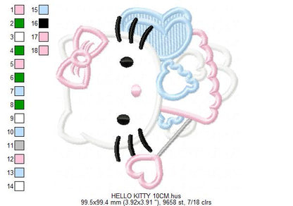 Hello Kitty embroidery designs - Cat Fairy with wings applique machine embroidery patterns - Baby Girl file - Instant digital download pes jef dst exp hus vp3 Marcia Embroidery