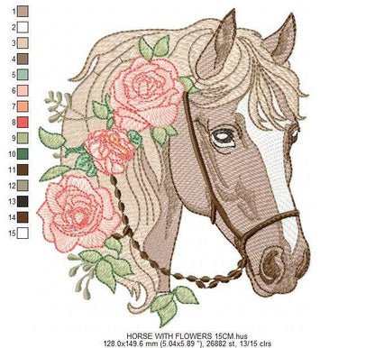 Horse embroidery design - Farm Pony with cowboy hat machine embroidery pattern - Baby Girl Cowgirl horse - Instant digital download pes jef (Copy) Marcia Embroidery