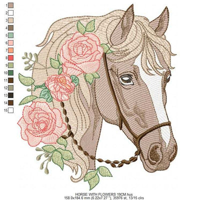 Horse embroidery design - Farm Pony with cowboy hat machine embroidery pattern - Baby Girl Cowgirl horse - Instant digital download pes jef (Copy) Marcia Embroidery