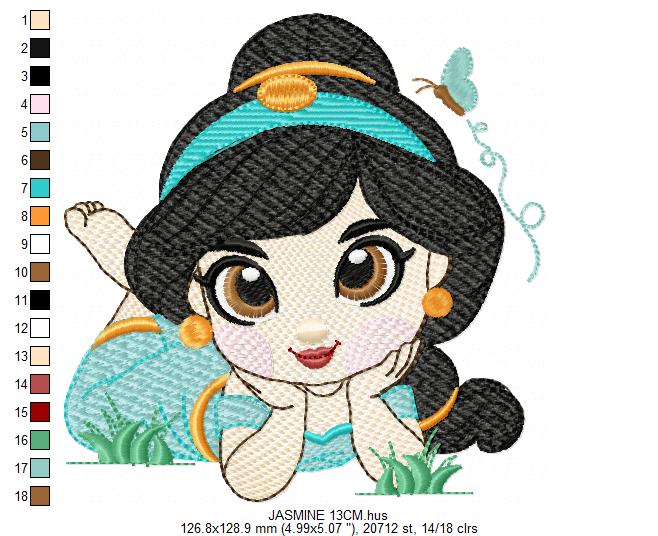 Jasmine embroidery designs - Disney Princess machine embroidery patterns - Baby Girl file - Instant digital download pes jef dst exp hus vp3 - Marcia Embroidery