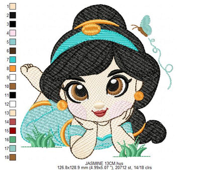 Jasmine embroidery designs - Disney Princess machine embroidery patterns - Baby Girl file - Instant digital download pes jef dst exp hus vp3 - Marcia Embroidery
