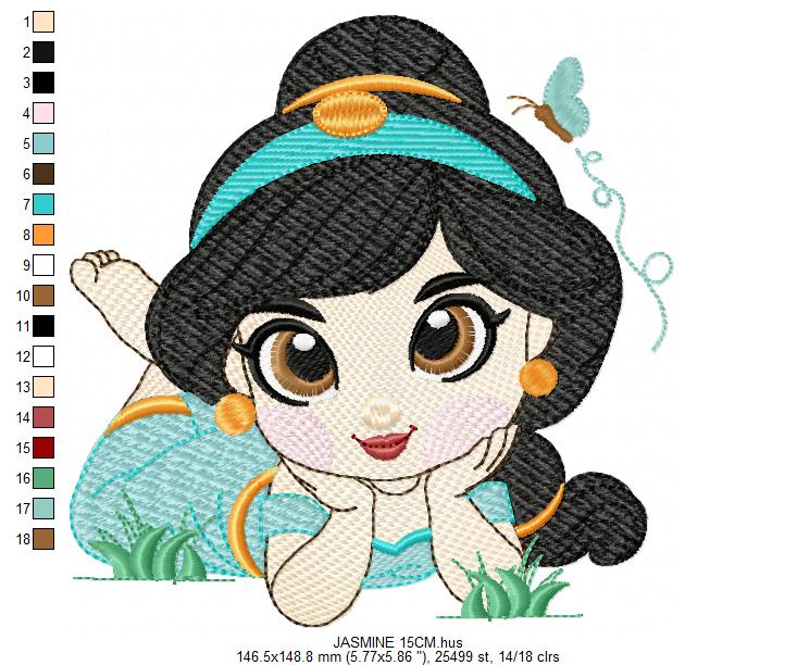 Jasmine embroidery designs - Disney Princess machine embroidery patterns - Baby Girl file - Instant digital download pes jef dst exp hus vp3 - Marcia Embroidery