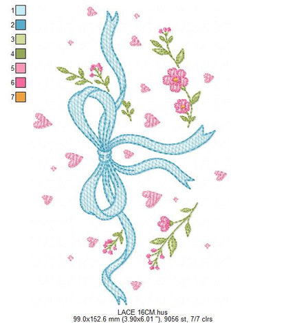 Lace embroidery designs - Ribbon with hearts and flowers embroidery design machine embroidery pattern - Baby boy embroidery file - Laurel wreath with Lace
