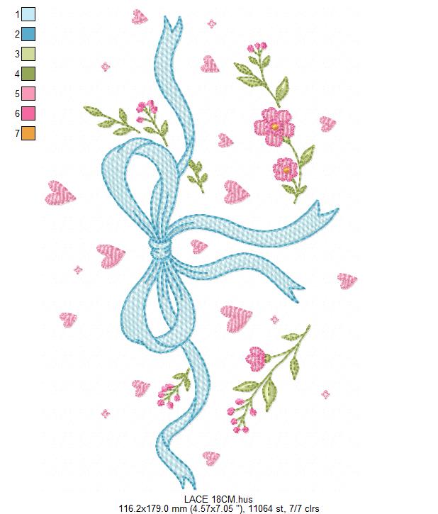 Lace embroidery designs - Ribbon with hearts and flowers embroidery design machine embroidery pattern - Baby boy embroidery file - Laurel wreath with Lace
