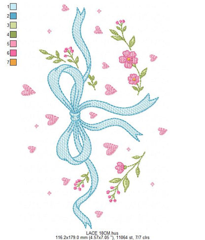 Lace embroidery designs - Ribbon with hearts and flowers embroidery design machine embroidery pattern - Baby boy embroidery file - Laurel wreath with Lace