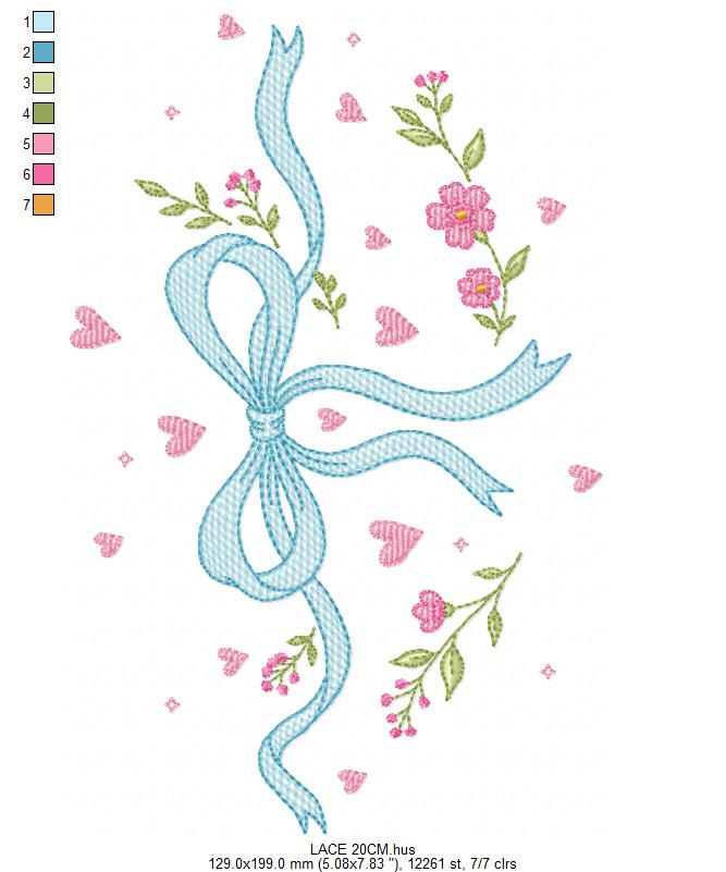 Lace embroidery designs - Ribbon with hearts and flowers embroidery design machine embroidery pattern - Baby boy embroidery file - Laurel wreath with Lace