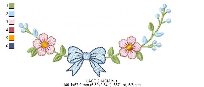Lace embroidery design - Ribbon with flowers machine embroidery pattern - Kitchen Towel file - Laurel wreath with Lace (Digital Download)