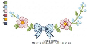 Lace embroidery design - Ribbon with flowers machine embroidery pattern - Kitchen Towel file - Laurel wreath with Lace (Digital Download)