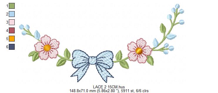 Lace embroidery design - Ribbon with flowers machine embroidery pattern - Kitchen Towel file - Laurel wreath with Lace (Digital Download)