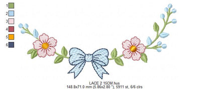 Lace embroidery design - Ribbon with flowers machine embroidery pattern - Kitchen Towel file - Laurel wreath with Lace (Digital Download)