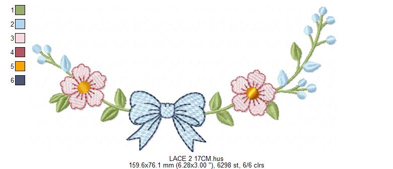 Lace embroidery design - Ribbon with flowers machine embroidery pattern - Kitchen Towel file - Laurel wreath with Lace (Digital Download)