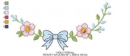 Lace embroidery design - Ribbon with flowers machine embroidery pattern - Kitchen Towel file - Laurel wreath with Lace (Digital Download)