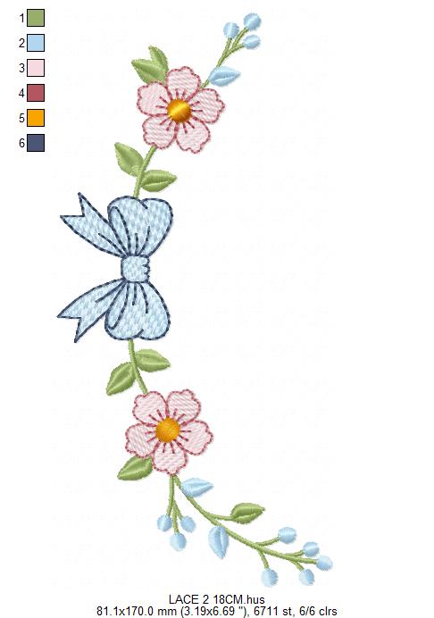 Lace embroidery design - Ribbon with flowers machine embroidery pattern - Kitchen Towel file - Laurel wreath with Lace (Digital Download)