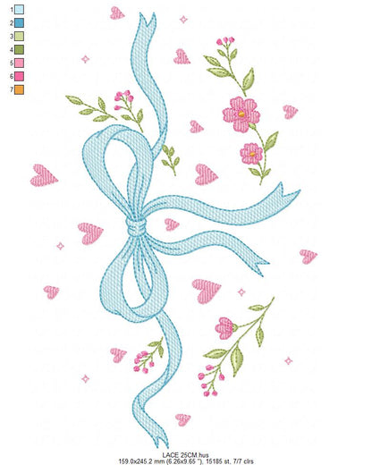 Lace embroidery designs - Ribbon with hearts and flowers embroidery design machine embroidery pattern - Baby boy embroidery file - Laurel wreath with Lace