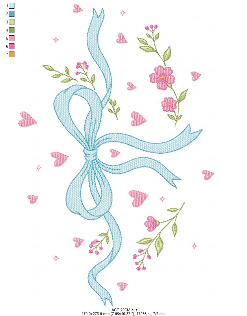 Lace embroidery designs - Ribbon with hearts and flowers embroidery design machine embroidery pattern - Baby boy embroidery file - Laurel wreath with Lace