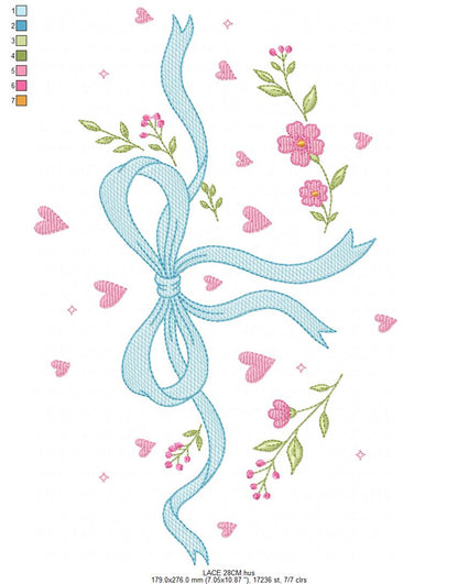 Lace embroidery designs - Ribbon with hearts and flowers embroidery design machine embroidery pattern - Baby boy embroidery file - Laurel wreath with Lace