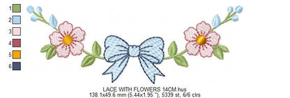 Lace embroidery design - Ribbon with flowers machine embroidery pattern - Kitchen Towel file - Laurel wreath with Lace (Digital Download)