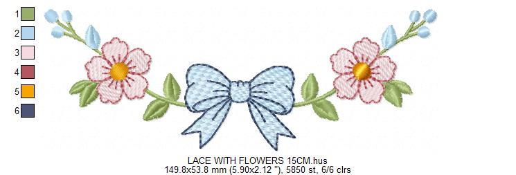 Lace embroidery design - Ribbon with flowers machine embroidery pattern - Kitchen Towel file - Laurel wreath with Lace (Digital Download)