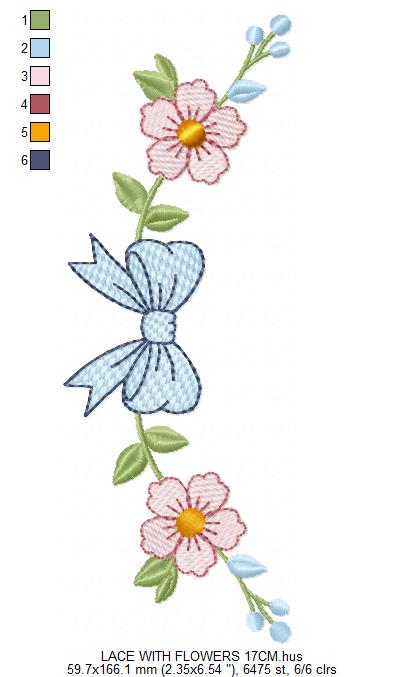 Lace embroidery design - Ribbon with flowers machine embroidery pattern - Kitchen Towel file - Laurel wreath with Lace (Digital Download)