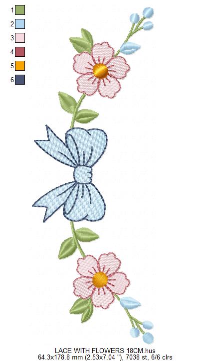 Lace embroidery design - Ribbon with flowers machine embroidery pattern - Kitchen Towel file - Laurel wreath with Lace (Digital Download)