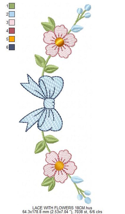 Lace embroidery design - Ribbon with flowers machine embroidery pattern - Kitchen Towel file - Laurel wreath with Lace (Digital Download)