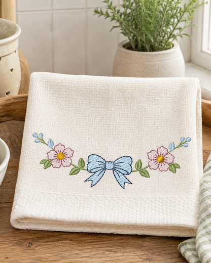 Lace embroidery design - Ribbon with flowers machine embroidery pattern - Kitchen Towel file - Laurel wreath with Lace (Digital Download)
