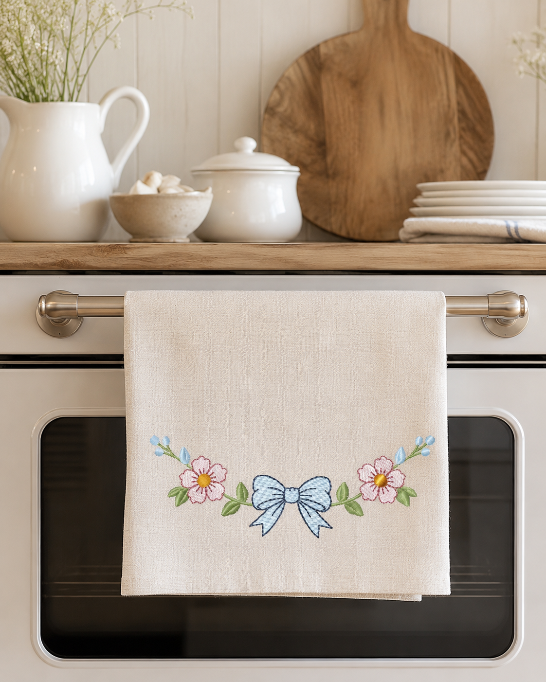 Lace embroidery design - Ribbon with flowers machine embroidery pattern - Kitchen Towel file - Laurel wreath with Lace (Digital Download)