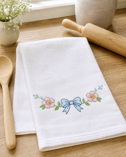 Lace embroidery design - Ribbon with flowers machine embroidery pattern - Kitchen Towel file - Laurel wreath with Lace (Digital Download)