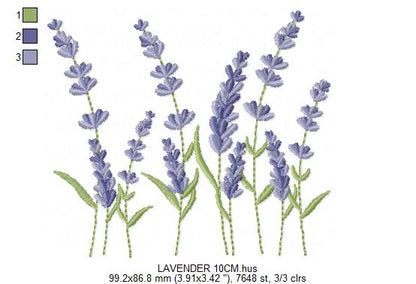 Lavender flowers embroidery design - Flower garden machine embroidery pattern - Floral Kitchen Tea towel - Instant download pes jef