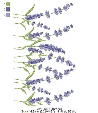 Lavender flowers embroidery design - Flower garden machine embroidery pattern - Floral Kitchen Tea towel - Instant download pes jef