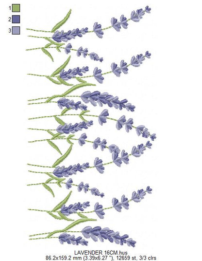 Lavender flowers embroidery design - Flower garden machine embroidery pattern - Floral Kitchen Tea towel - Instant download pes jef
