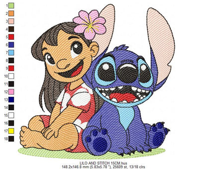 Stitch embroidery design - Lilo and Stitch Cartoon machine embroidery pattern - Baby boy and girl file - Instant digital download pes jef (Copy) Marcia Embroidery
