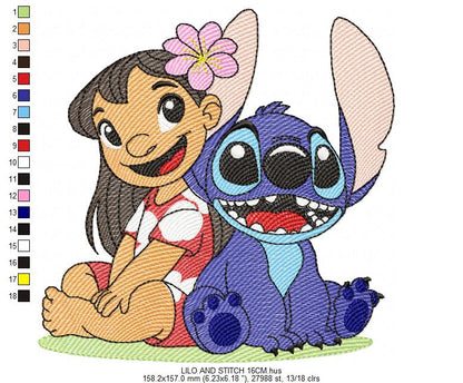 Stitch embroidery design - Lilo and Stitch Cartoon machine embroidery pattern - Baby boy and girl file - Instant digital download pes jef (Copy) Marcia Embroidery