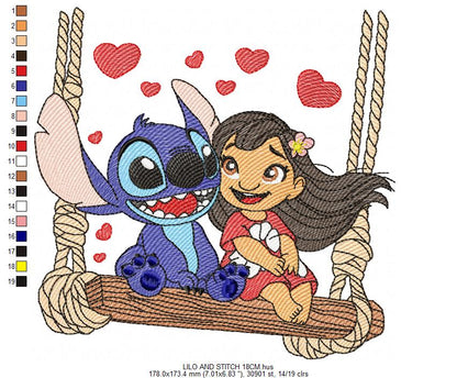 Stitch embroidery design - Lilo and Stitch Cartoon machine embroidery pattern - Baby boy and girl file - Instant digital download pes jef (Copy) Marcia Embroidery
